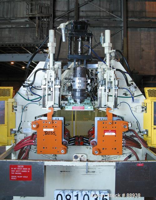 USED: Bekum model H-121 continuous extrusion blow molding machine. Dual sided. Shuttle clamp assembly with maximum 2 up production of up to a maximum 5 liter (1.3 gallon) bottle. Single head, single ...