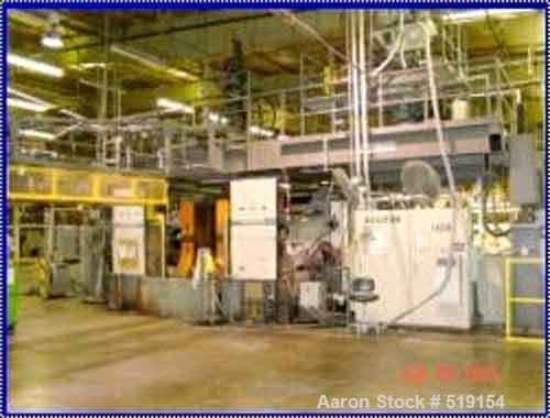 USED: Cincinnati blow molding machine, 35# single head. 82" x 56"usable platen. Minimum platen opening 15.7", maximum 74.8". 225 tonclamp. Year 1993.