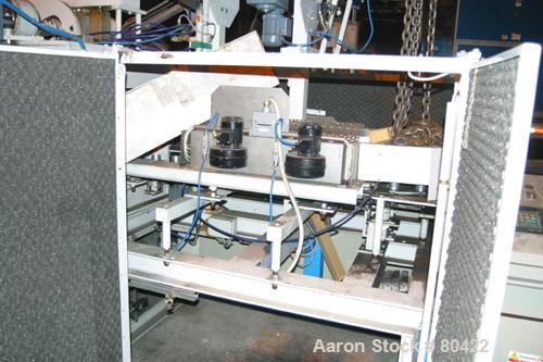 Used: Gerosa 3 re-heat and stretch blow molding machine. Capable of running .250 to 1.50 liter containers with throughputs up to 3000 bottles/hour, for 2 liter throughput up to 2400 bottles/hour, 3 c...