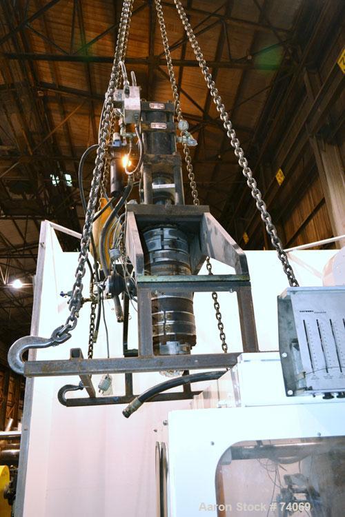 Used Hayssen Econoblow Blow Molding Machine, Model 75-S-2500. 5 lb FIFO accumulator head with programmable controls and MOOG parison programming. Also equipped with a part take away device and a bott...