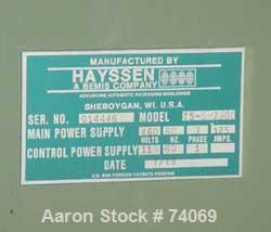 Used Hayssen Econoblow Blow Molding Machine, Model 75-S-2500. 5 lb FIFO accumulator head with programmable controls and MOOG parison programming. Also equipped with a part take away device and a bott...
