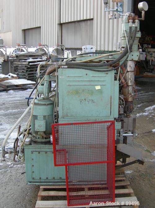 USED: Hesta blow molding machine, model B33. Approximate 33 mm screwdiameter, approximate clamp 180 mm x 225 mm, approximate 200-350pieces an hour cycle time. Driven by a 7.5 kw (10 hp), 3/50/380 vol...