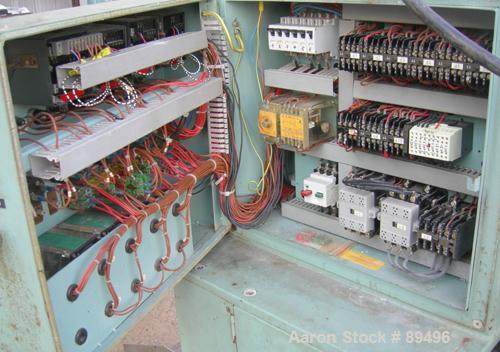USED: Hesta blow molding machine, model B33. Approximate 33 mm screwdiameter, approximate clamp 180 mm x 225 mm, approximate 200-350pieces an hour cycle time. Driven by a 7.5 kw (10 hp), 3/50/380 vol...