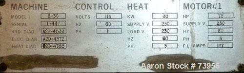 USED: Impco blow molding machine, model B30-R180-DDH. 5 pound total shot. Can be either a double head on 15" centers, or a single head. Controls are Barber Coleman Maco VI. Machine is on a standard b...