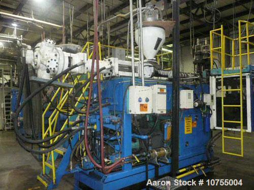 Unused-Used: Impco model B30-R180 twin head blow molding machine. 3.75" screw diameter, 20:1 L/D cantilevered clamp with 30"...