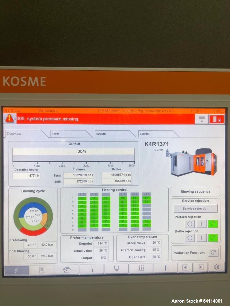 Used Kosme KSB 4RG Synchro Stretch Blow Molding Machine | 4,700 BPH | 4 Cavities | 2020