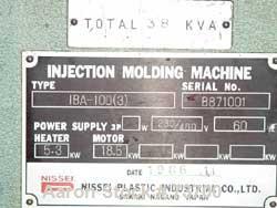 USED: Nissei injection blow molding machine, model IBA-100. Single station. Capable of molding jars and containers up to approximately 1 liter. The following material is capable of running on this ma...