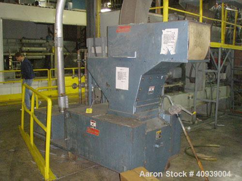Used Uniloy Model 400R20, Serial #4983 Reciprocating Blow Molder. No side shift. Has 4 head design on 14" centers. Overall clamp is 21.5" top to bottom X 68" wide. 6 tie bar clamp with (2) compartmen...