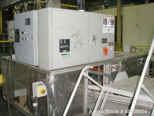 Used Uniloy Model 400R20, Serial #4983 Reciprocating Blow Molder. No side shift. Has 4 head design on 14" centers. Overall clamp is 21.5" top to bottom X 68" wide. 6 tie bar clamp with (2) compartmen...