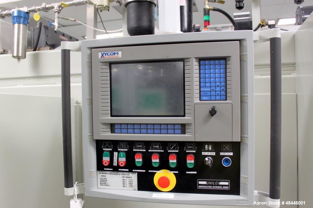 Used Uniloy Reciprocating Screw Intermittent Extrusion Blow Molding Machine, Model R2000.  80mm diameter reciprocating screw extruder, 24:1 L/D, 60 hp drive, Siemens AC variable drive with Siemens dr...