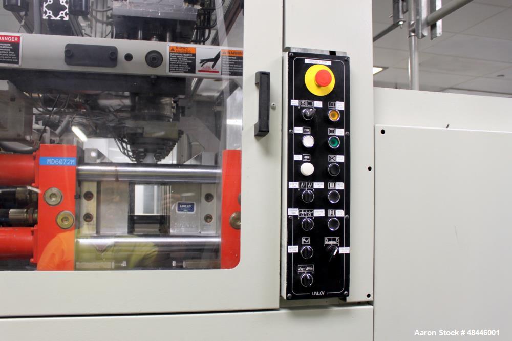 Used Uniloy Reciprocating Screw Intermittent Extrusion Blow Molding Machine, Model R2000.  80mm diameter reciprocating screw extruder, 24:1 L/D, 60 hp drive, Siemens AC variable drive with Siemens dr...