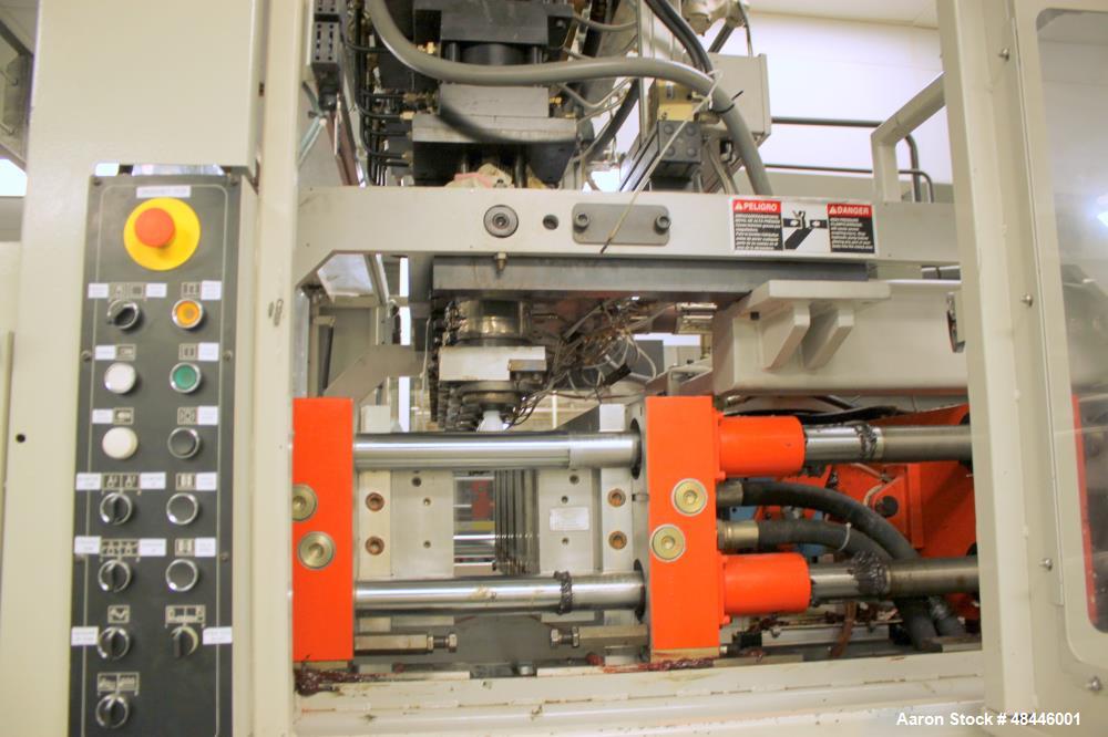 Used Uniloy Reciprocating Screw Intermittent Extrusion Blow Molding Machine, Model R2000.  80mm diameter reciprocating screw extruder, 24:1 L/D, 60 hp drive, Siemens AC variable drive with Siemens dr...