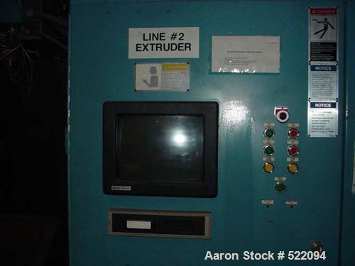 USED: Blow molding plant equipment including Wilmington 5 ton wheeltype blow molding machine, 12 stations with hydraulic clamp, DCdriven, traversing carriage, extended daylight platens, Barber Colema...