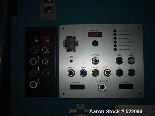 USED: Blow molding plant equipment including Wilmington 5 ton wheeltype blow molding machine, 12 stations with hydraulic clamp, DCdriven, traversing carriage, extended daylight platens, Barber Colema...