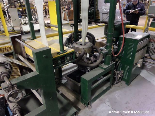 Used Laboratory blow film extruder, four zones, roller roller, air ring, nip-roller, 75 kv transformer