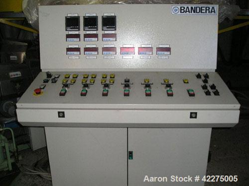 Used Bandera 3 Layer Blown Film Co-Extrusion Plant for production of agri-film up to 29.53" (9000 mm). Comprised of (1) Bandera T.R. 100 extruder; (2) Bandera T.R.65 extruders; (1) Oildynamic screen ...