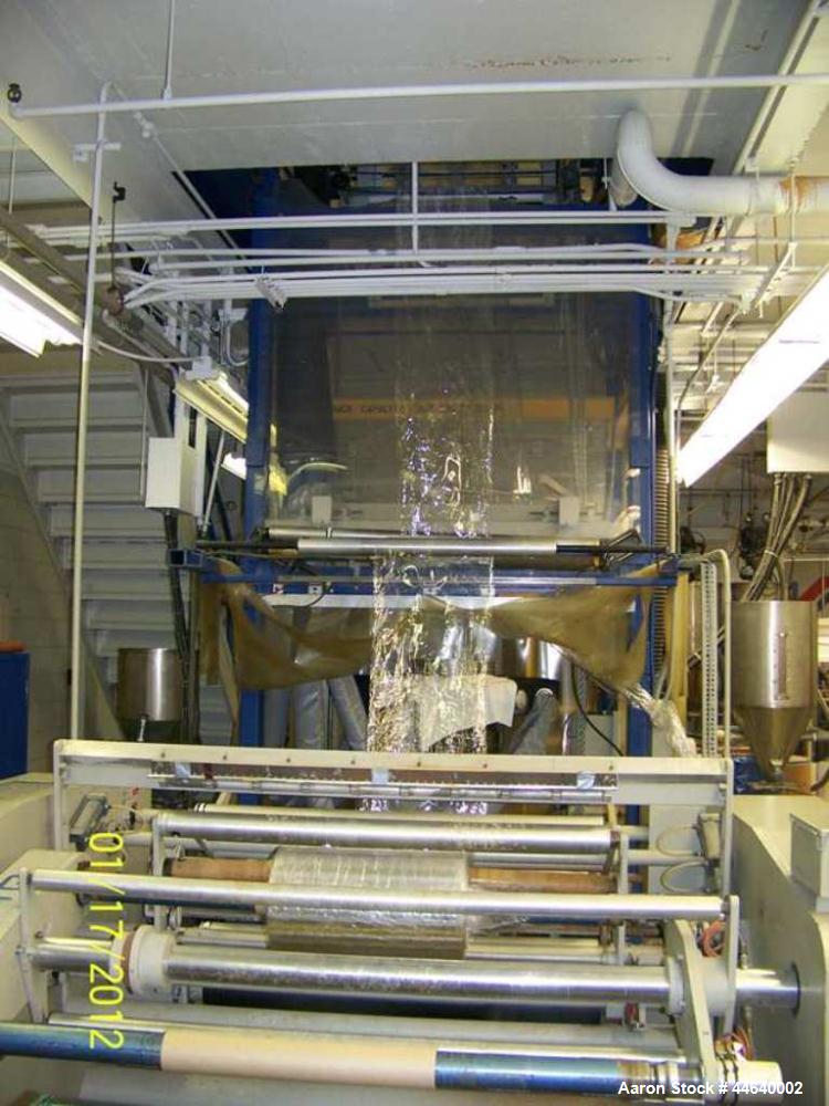 Used- Battenfeld Three Layer Blown Film Line consisting of the following: 2" Battenfeld extruder, 30:1 L/D, electrically hea...
