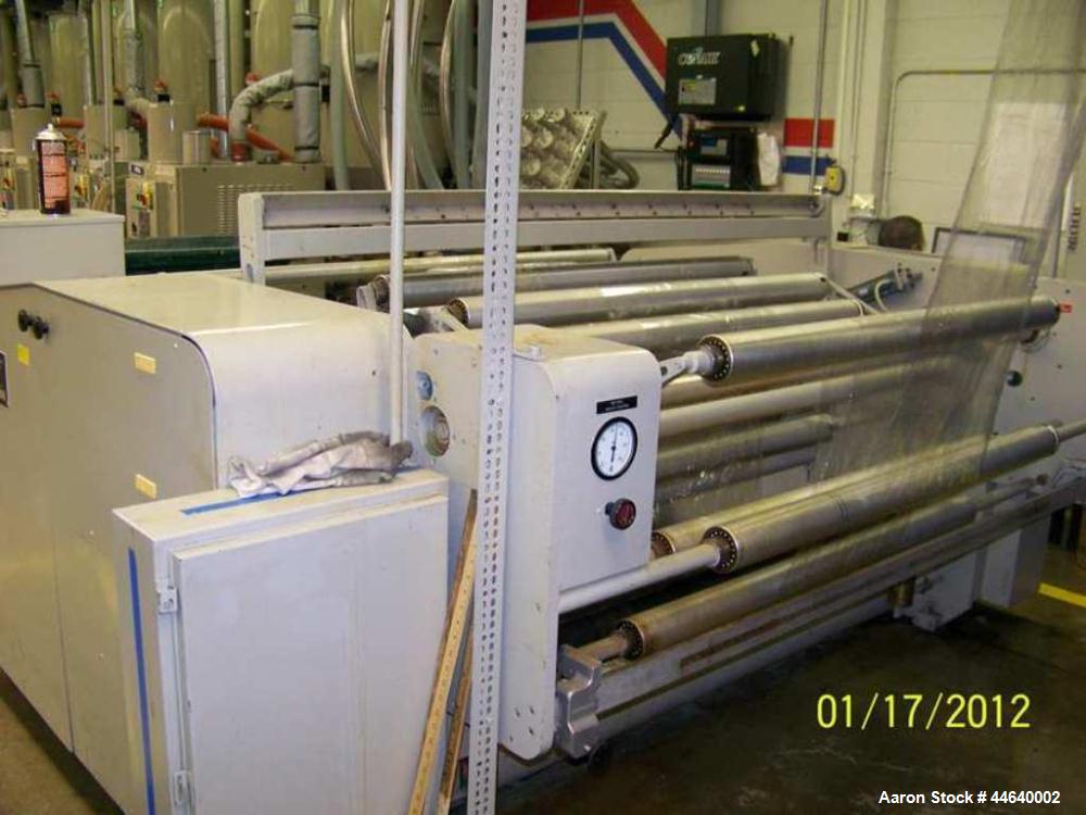 Used Battenfeld Three Layer Blown Film Line consisting of the following: 2" Battenfeld extruder, 30:1 L/D, electrically heated, water cooled, feed hopper with 50 hp DC motor with SCR controller, 2" B...
