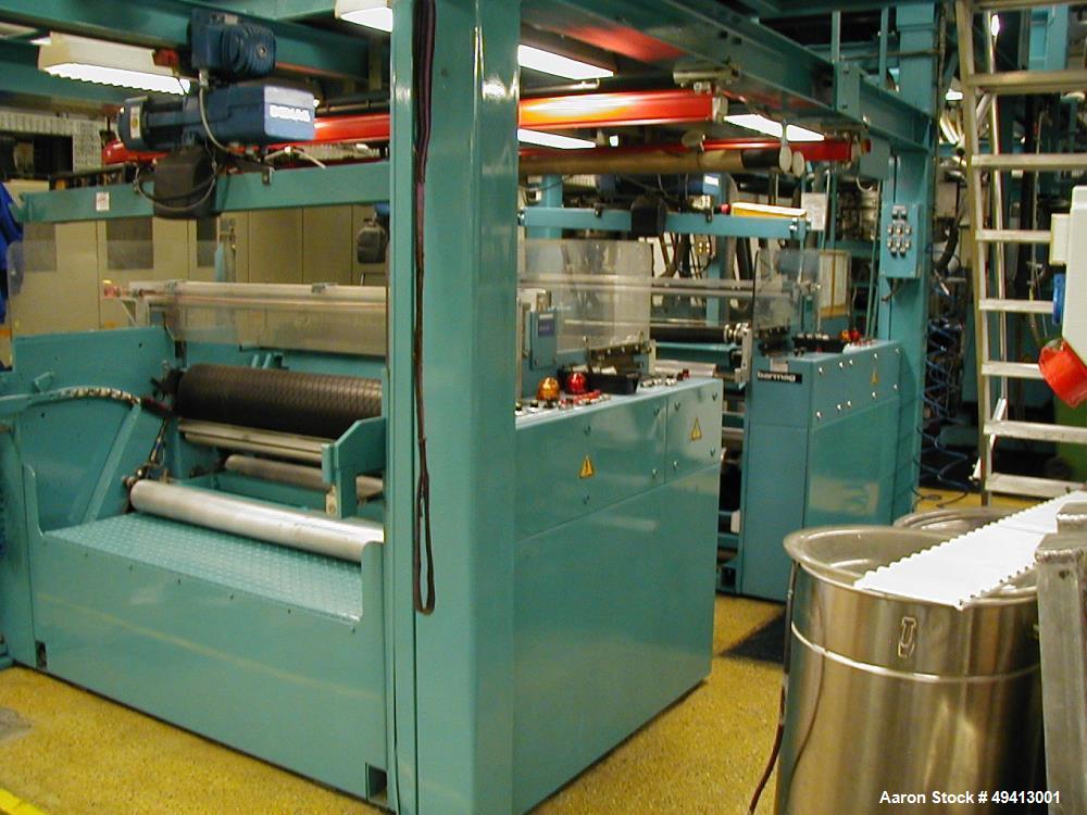 Used- Barmag 5 Layer Co-Extrusion Blown Film Line, type BF12-5/5-1400 AK. Capacity of 495 lbs. (220 kgs) per hour consisting...