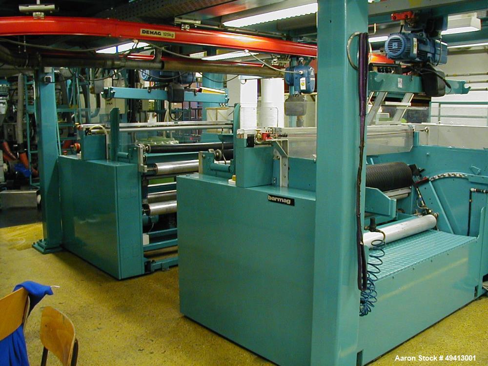 Used- Barmag 5 Layer Co-Extrusion Blown Film Line, type BF12-5/5-1400 AK. Capacity of 495 lbs. (220 kgs) per hour consisting...