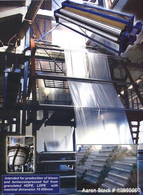 Used Blown Film Extrusion Line comprised of:  (1) Extruder for LDPE, built 2004, 53.3 hp/40 kW, diameter 3.54" (90 mm), L/D 25, 5 heating zones with separate cooling and adjustment, thermal control, ...