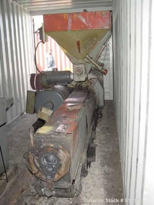 USED: Gloucester blown film extrusion line. 6" Gloucester air cooled extruder, 24:1 L/D ratio hopper, model 276001, 400 hp motor, Safetronics drive, 6" hydraulic screen changer with power pack, 13 zo...