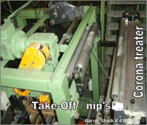 Used Kuhne Blown Film Plant. Extruder KD 1.3" (35 mm) diameter x 20 D, main motor drive power 14.4 hp (19.2 kW), capacity 66 lbs/hr, film thickness 0.0006" - 0.0031" (15 to 80 um), corona treatment, ...
