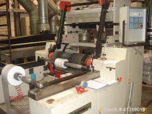 Used Kuhne Blown Film Line consisting of (1) Kuhne K 35-24D single screw extruder. Screw size 35-25 D, output 44-88 lbs/hour (20-40 kg/h), (1) WVD-2 blow head with rotor, 7.9" (200 mm) nozzle, width ...