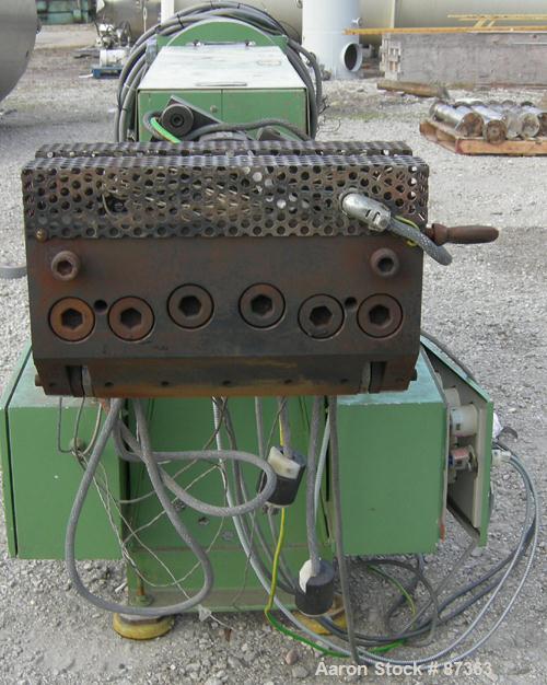 USED: MPM film extrusion system consisting of (1) MPM single screw extruder, 1-1/2" diameter screw. 3-1/4" x 3" feed opening with hopper. Gneub manually operated screen changer, driven by a 10 hp, 3/...