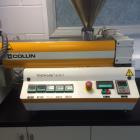 Used Dr. Colling lab size blown film line consisting of: (1) Dr. Collin lab size twin screw extruder, type Teach line E20T, 20:1 L/D. 0-160 RPM Screw speed. Electrically heated, air cooled. Driven by...