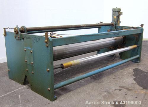 Used Nip Roll Assembly Consisting Of: (1) 10" Diameter x 84" long stationary metal roll, driven by a 3hp, 180 volt, 1750 rpm DC gear motor, ratio 15 to 1, (1) 10" diameter x 84" wide pneumatically ad...