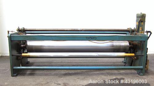 Used Nip Roll Assembly Consisting Of: (1) 10" Diameter x 84" long stationary metal roll, driven by a 3hp, 180 volt, 1750 rpm DC gear motor, ratio 15 to 1, (1) 10" diameter x 84" wide pneumatically ad...