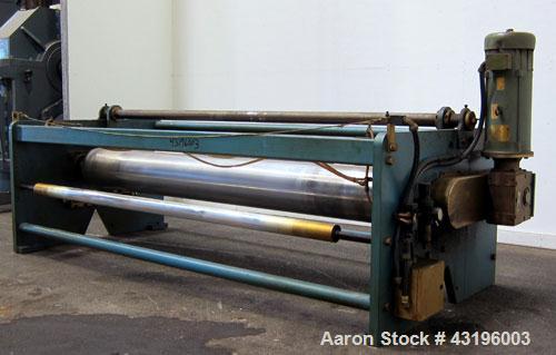 Used Nip Roll Assembly Consisting Of: (1) 10" Diameter x 84" long stationary metal roll, driven by a 3hp, 180 volt, 1750 rpm DC gear motor, ratio 15 to 1, (1) 10" diameter x 84" wide pneumatically ad...