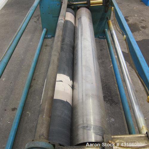Used Nip Roll Assembly Consisting Of: (1) 10" Diameter x 84" long stationary metal roll, driven by a 3hp, 180 volt, 1750 rpm DC gear motor, ratio 15 to 1, (1) 10" diameter x 84" wide pneumatically ad...