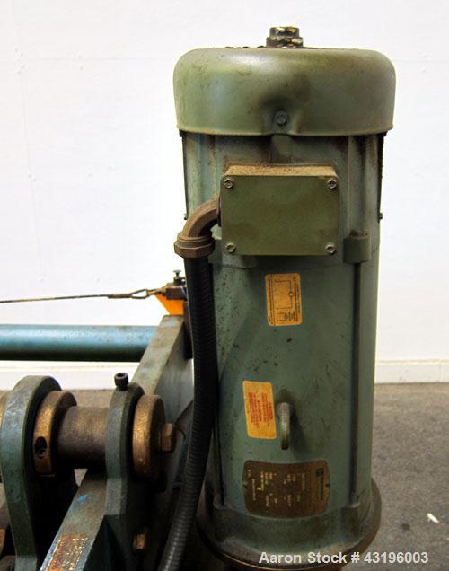 Used Nip Roll Assembly Consisting Of: (1) 10" Diameter x 84" long stationary metal roll, driven by a 3hp, 180 volt, 1750 rpm DC gear motor, ratio 15 to 1, (1) 10" diameter x 84" wide pneumatically ad...