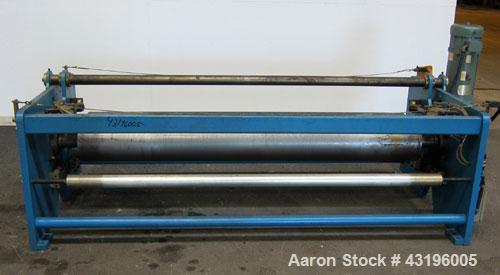Used Nip Roll Assembly Consisting Of: (1) 10" Diameter x 84" long stationary metal roll, driven by a 3hp, 180 volt, 1750 rpm DC gear motor, ratio 15 to 1, (1) 10" diameter x 84" wide pneumatically ad...