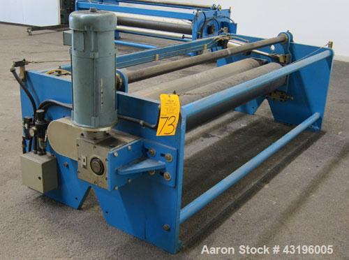 Used Nip Roll Assembly Consisting Of: (1) 10" Diameter x 84" long stationary metal roll, driven by a 3hp, 180 volt, 1750 rpm DC gear motor, ratio 15 to 1, (1) 10" diameter x 84" wide pneumatically ad...