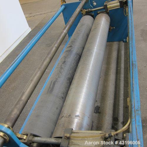 Used Nip Roll Assembly Consisting Of: (1) 10" Diameter x 84" long stationary metal roll, driven by a 3hp, 180 volt, 1750 rpm DC gear motor, ratio 15 to 1, (1) 10" diameter x 84" wide pneumatically ad...