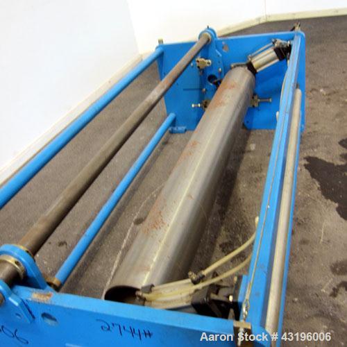 Used Nip Roll Assembly Consisting Of: (1) 10" Diameter x 84" long stationary metal roll. Missing drive, and rubber roll. Mounted on a carbon steel frame.