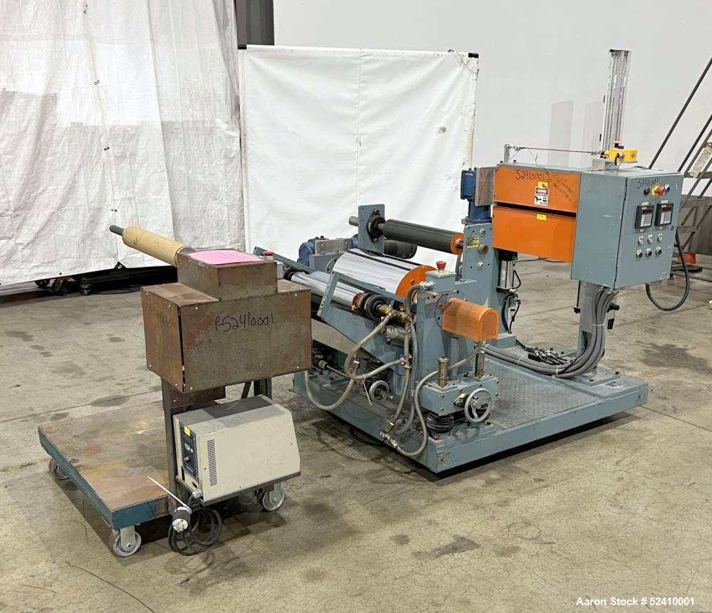 Used Davis Standard Cast Film Stand, Model KXE-1220. (2) 20" wide x 6" diameter feed rolls (1) chrome plated, (1) urethane. Driven by a .5hp 1750rpm motor, through reducer 30:1. (1) 20" wide x 4" dia...