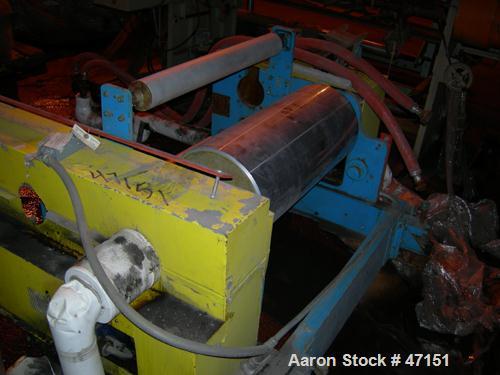 USED: Egan 12" dia x 28" face single roll cast unit. Double roll capable. Cored roll for cooling. With fractional hp drive vr Model 7000 adjustable frequency drive controllers, tensioning stand havin...