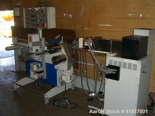 Used Haake Rheomex Lab Cast Film Line with OCS film analyzer. (1) 3/4" Haake lab extruder, 24:1 L/D ratio, model 27-13-100. 6 Eurotherm 2132 temperature controls, Dynisco pressure transducer, 6" adju...