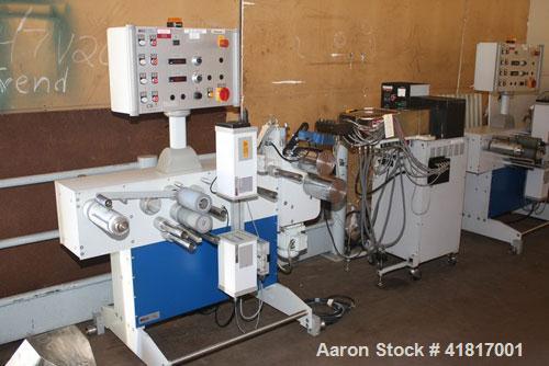 Used Haake Rheomex Lab Cast Film Line with OCS film analyzer. (1) 3/4" Haake lab extruder, 24:1 L/D ratio, model 27-13-100. 6 Eurotherm 2132 temperature controls, Dynisco pressure transducer, 6" adju...