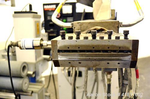 Used Haake Rheomex 252 Lab Cast Film Line Consisting of: (1) 3/4" Diameter Haake single screw lab extruder, approxmimate 24 to 1 L/D ratio, model  27-13-100. (2) Eurotherm 2132 temperature controls, ...