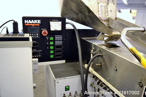 Used Haake Rheomex 252 Lab Cast Film Line Consisting of: (1) 3/4" Diameter Haake single screw lab extruder, approxmimate 24 to 1 L/D ratio, model  27-13-100. (2) Eurotherm 2132 temperature controls, ...