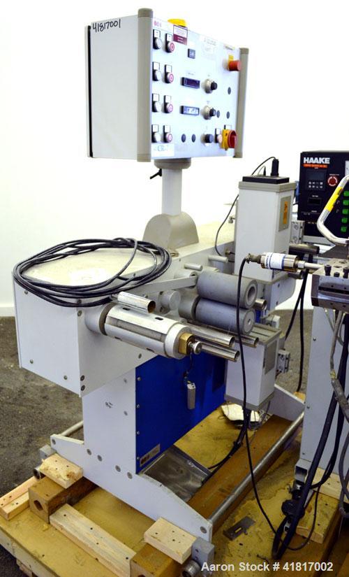 Used Haake Rheomex 252 Lab Cast Film Line Consisting of: (1) 3/4" Diameter Haake single screw lab extruder, approxmimate 24 to 1 L/D ratio, model  27-13-100. (2) Eurotherm 2132 temperature controls, ...