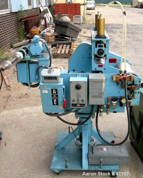 Used Killion 12" Wide Cast Film Take Off. (1) 8" diameter x 12" wide chrome plated cored roll. (2) 5" diameter x 12" wide pull rolls, (1) rubber, (1) metal, pneumatically adjustable, all driven by a ...