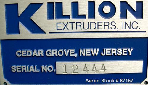 Used Killion 12" Wide Cast Film Take Off. (1) 8" diameter x 12" wide chrome plated cored roll. (2) 5" diameter x 12" wide pull rolls, (1) rubber, (1) metal, pneumatically adjustable, all driven by a ...
