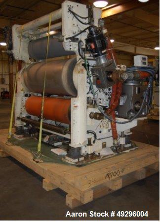Used Macro Engineering 62" Wide 3-Roll Chill Roll Stack. Package consists of the following: 62" wide Macro 3-roll stack with 18" top roll with 8" diameter rubber nip, 28" middle roll, 18" bottom roll...