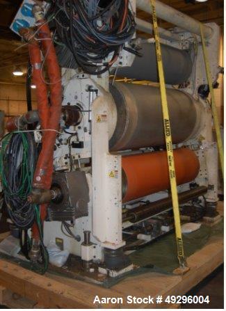 Used Macro Engineering 62" Wide 3-Roll Chill Roll Stack. Package consists of the following: 62" wide Macro 3-roll stack with 18" top roll with 8" diameter rubber nip, 28" middle roll, 18" bottom roll...